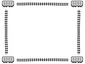 四隅の電車と線路の白黒フレーム飾り枠イラスト 無料イラスト かわいいフリー素材集 フレームぽけっと