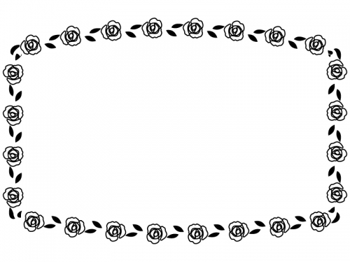バラの花の白黒フレーム飾り枠イラスト 無料イラスト かわいいフリー