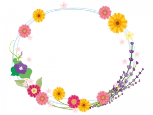 夏の花のリースのフレーム飾り枠イラスト 無料イラスト かわいいフリー素材集 フレームぽけっと
