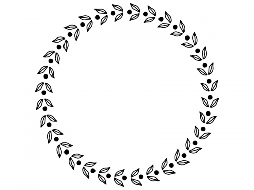 葉っぱの模様の白黒円形フレーム飾り枠イラスト 無料イラスト
