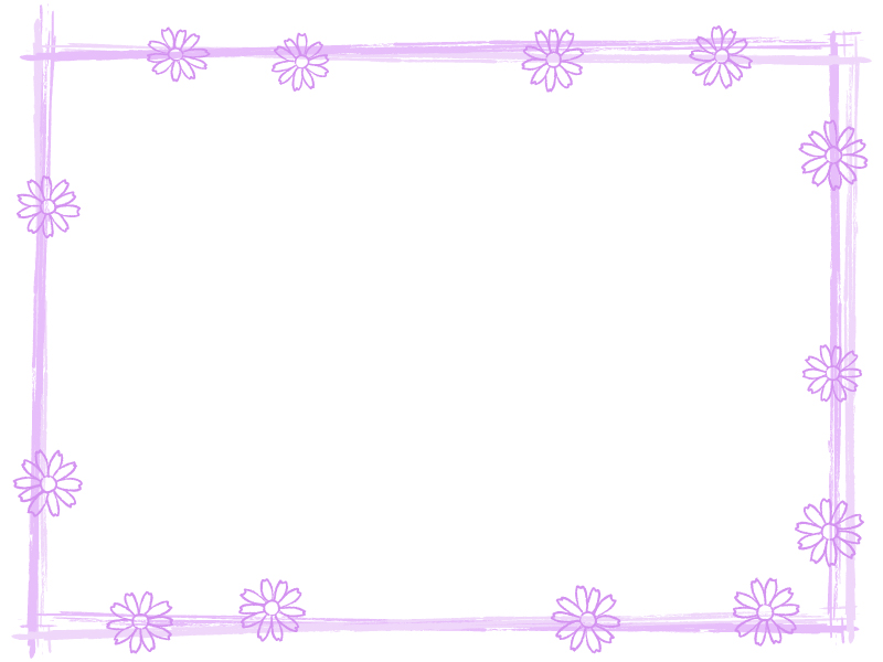 花と筆線の薄紫色囲みフレーム飾り枠イラスト 無料イラスト かわいいフリー素材集 フレームぽけっと