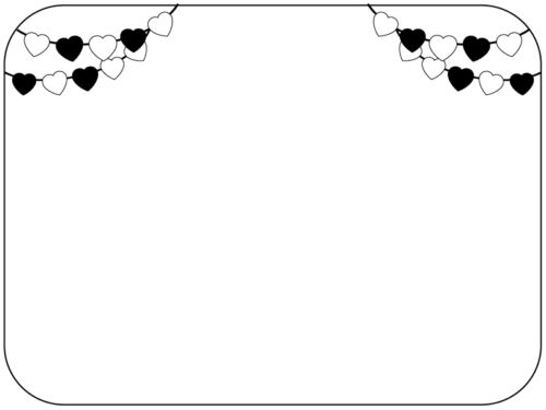ハートのガーランドの白黒角丸四角のフレーム飾り枠イラスト